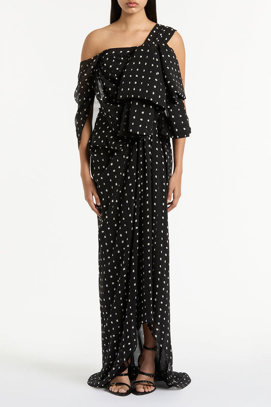 Image of Dresses. Product name - Black C Spot Silk Ggt Bow Gown in Multi-Colour colour by brand - Carla Zampatti