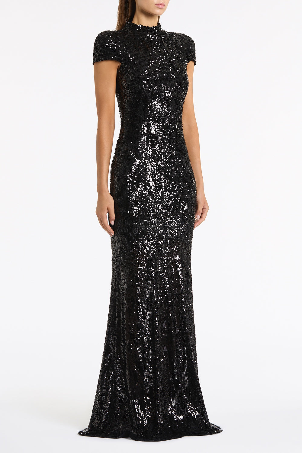 Carla Zampatti Cascade Sequin Raglan Sleeve Gown (Black)