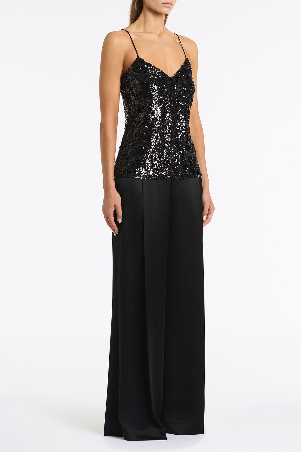 Carla Zampatti Cascade Sequin Thin Strap Top (Black)