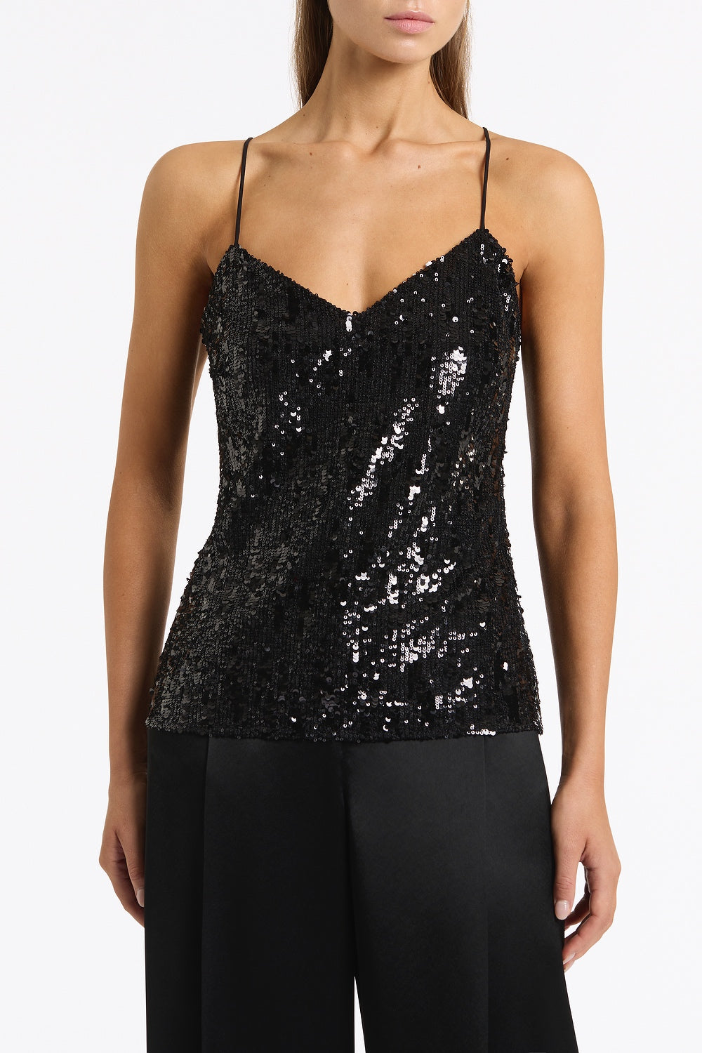 Carla Zampatti Cascade Sequin Thin Strap Top (Black)