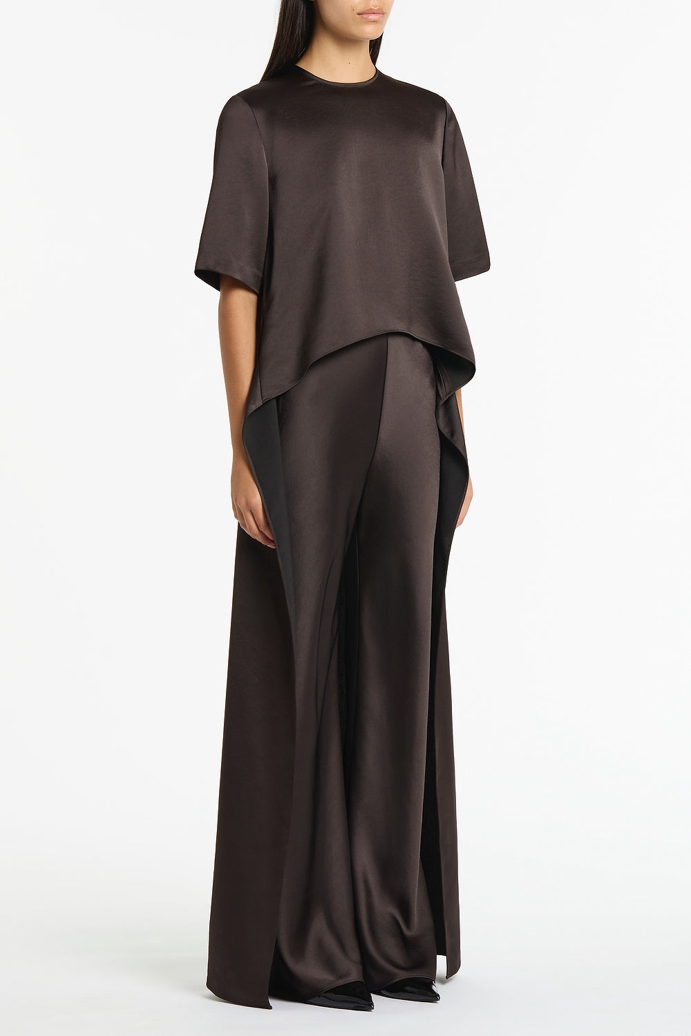 Carla Zampatti Black Chocolate Lustre Satin Bias Pant (Brown)