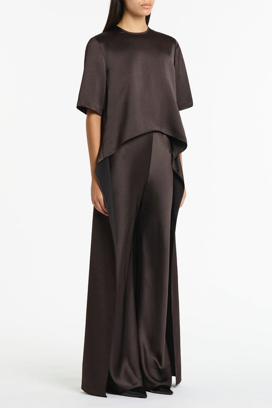Carla Zampatti Black Chocolate Lustre Satin Tail Top (Brown)