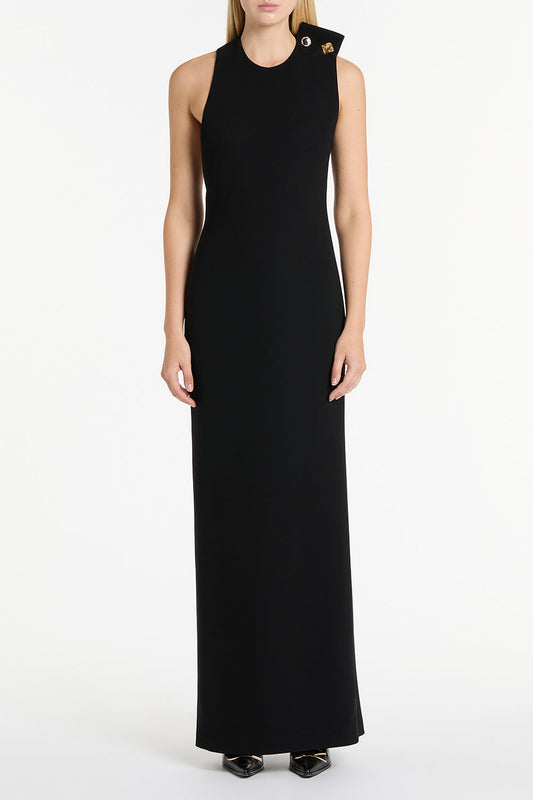 Image of Dresses. Product name - Black Crepe C Back Gown in Black colour by brand - Carla Zampatti