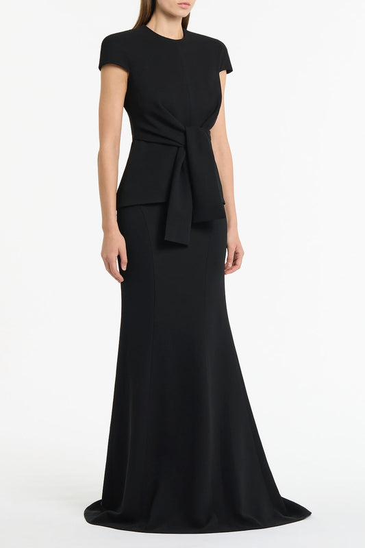 Carla Zampatti Crepe Cap Sleeve Tie Top (Black)