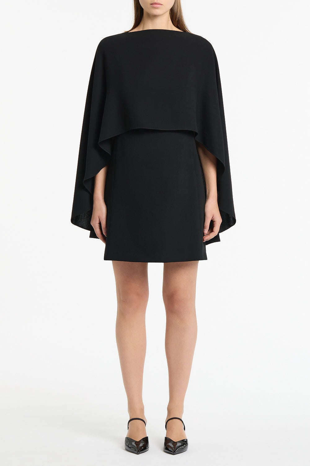 Image of Dresses. Product name - Black Crepe Cape Mini Dress in Black colour by brand - Carla Zampatti