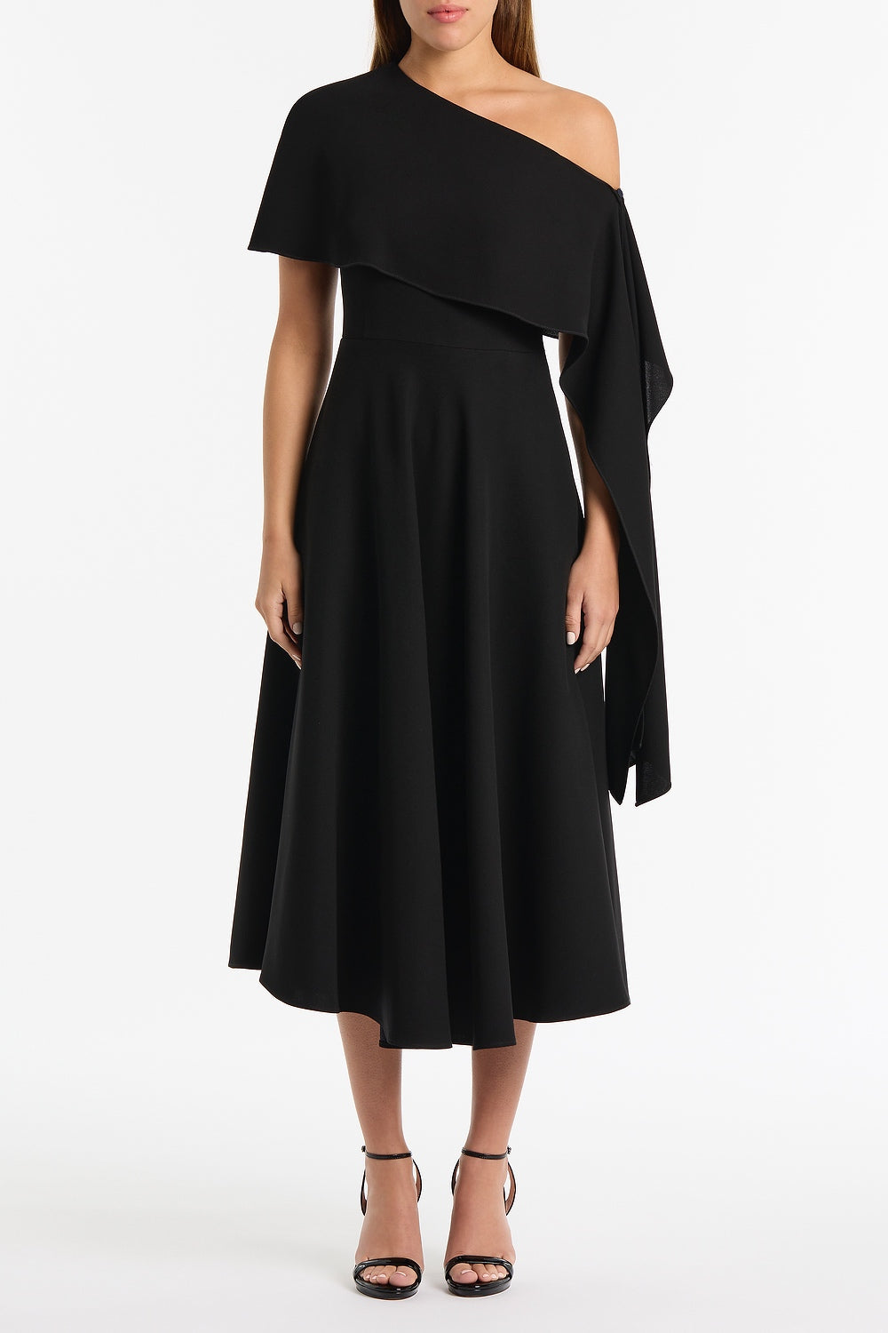 Image of Dresses. Product name - Black Crepe Cold Shoulder Dress in Black colour by brand - Carla Zampatti
