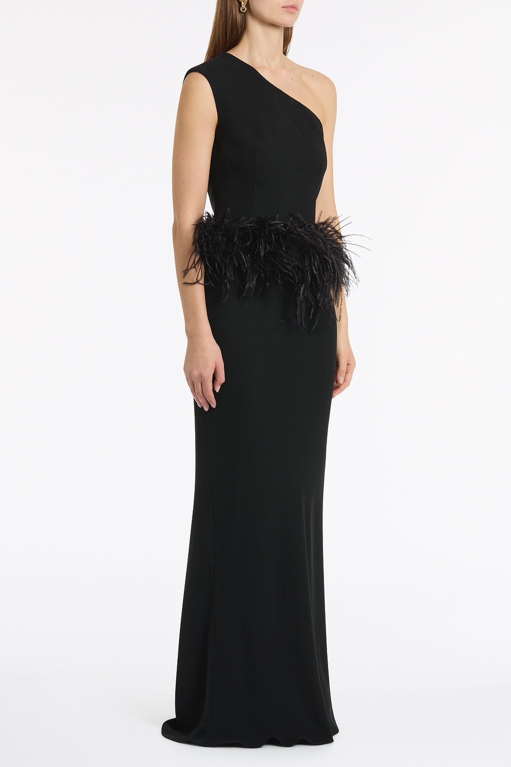 Carla Zampatti Crepe Cropped Feather Trimmed Bodice (Black)