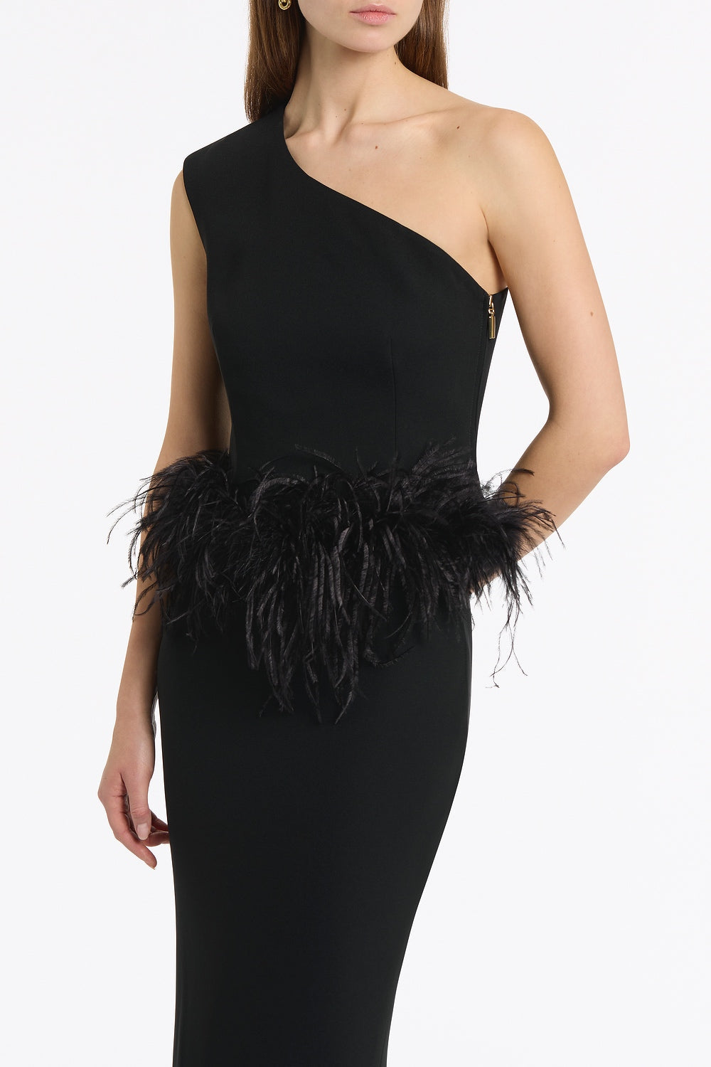 Carla Zampatti Crepe Cropped Feather Trimmed Bodice (Black)