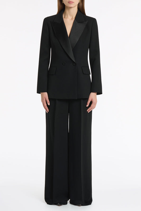Image of Coats & Jackets. Product name - Black Crepe Double Breasted Blazer in Black colour by brand - Carla Zampatti