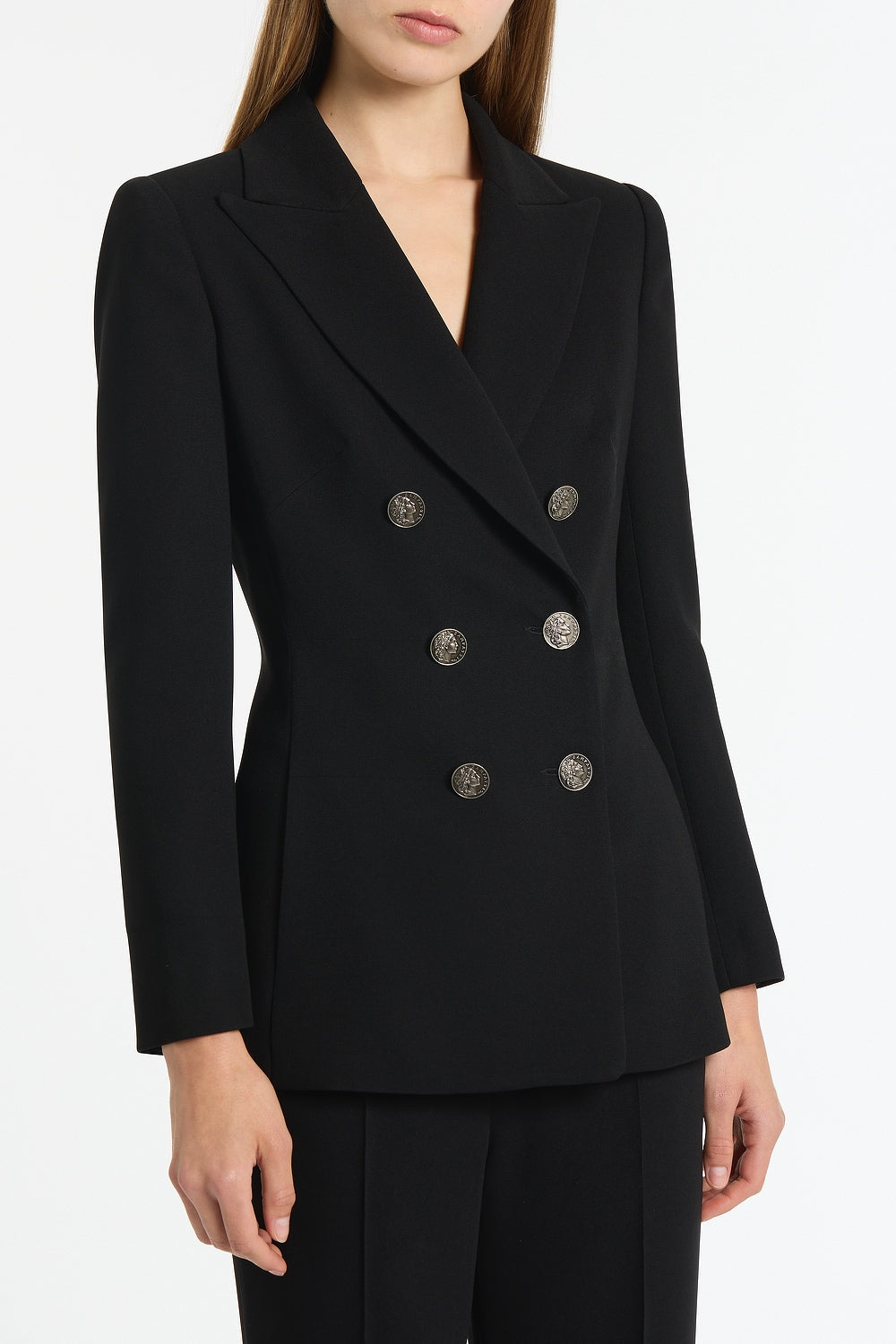 Carla Zampatti Crepe Double-Breasted Jacket (Black)