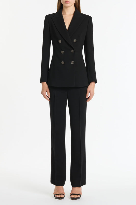 Image of Coats & Jackets. Product name - Black Crepe Double-Breasted Jacket in Black colour by brand - Carla Zampatti