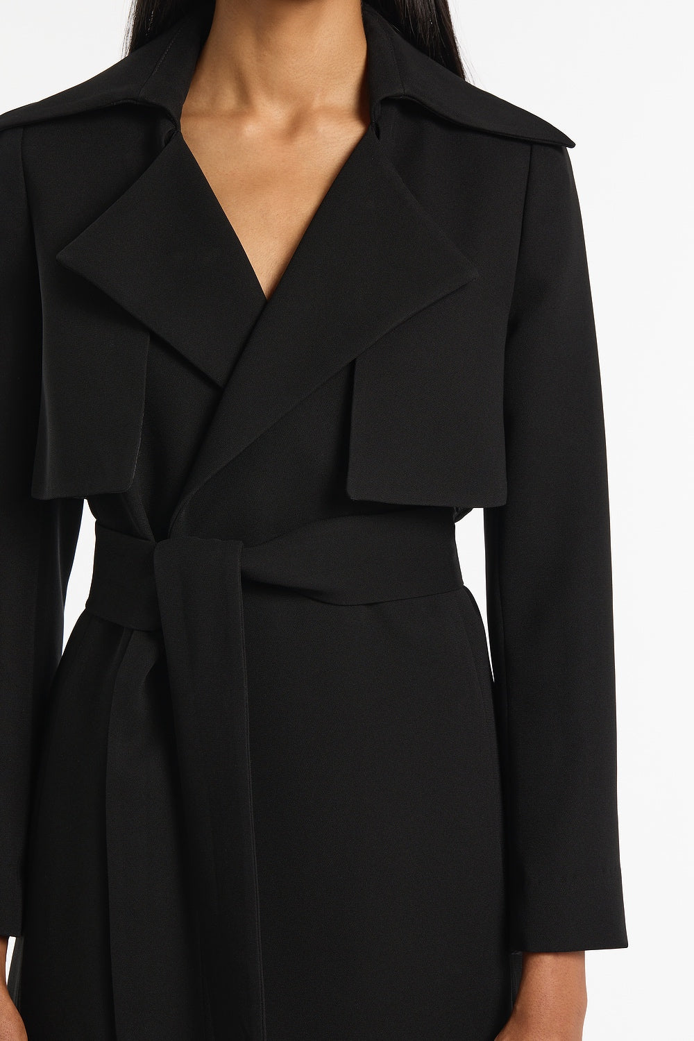 Carla Zampatti Crepe Double-Breasted Trench Coat (Black)