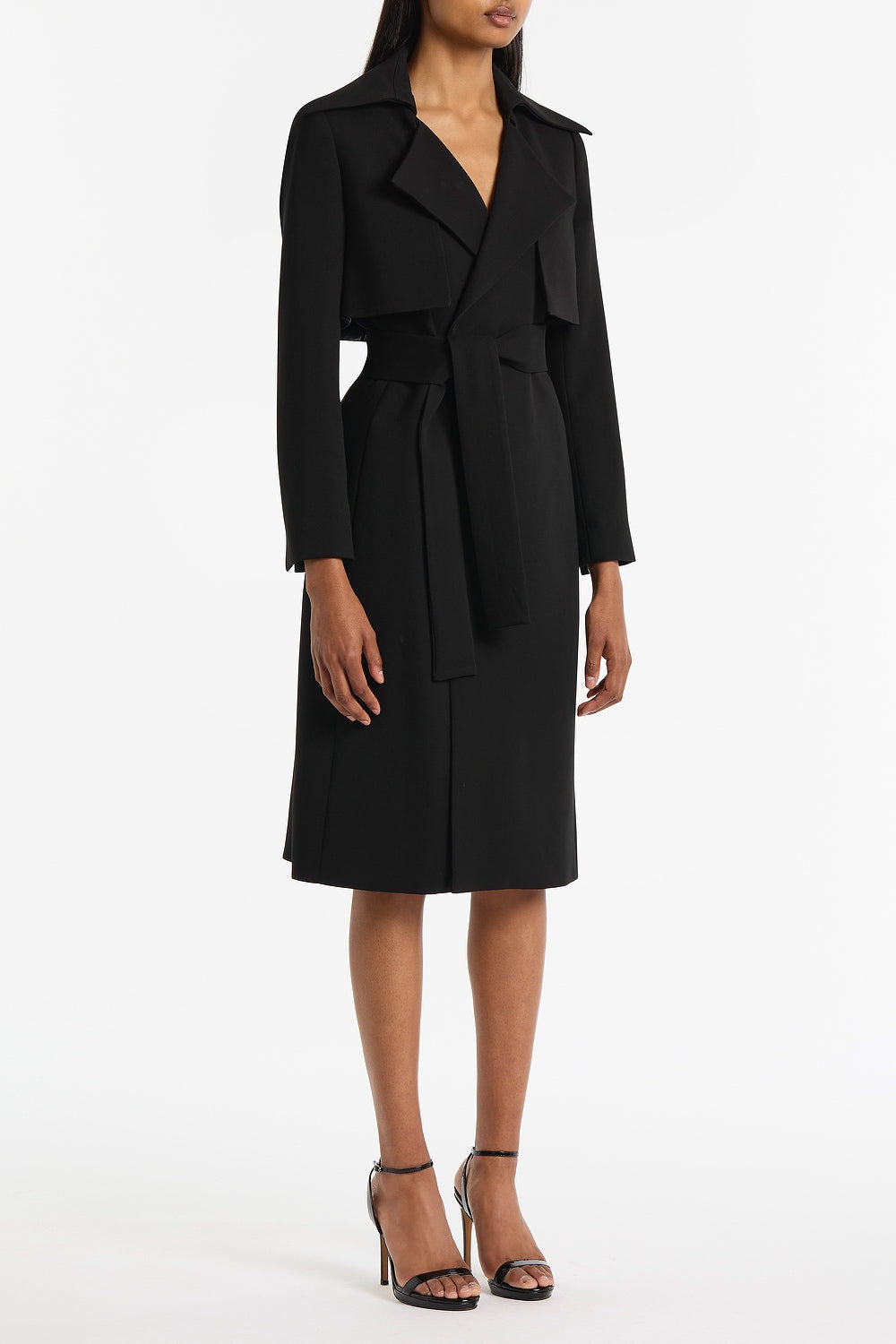 Carla Zampatti Crepe Double-Breasted Trench Coat (Black)