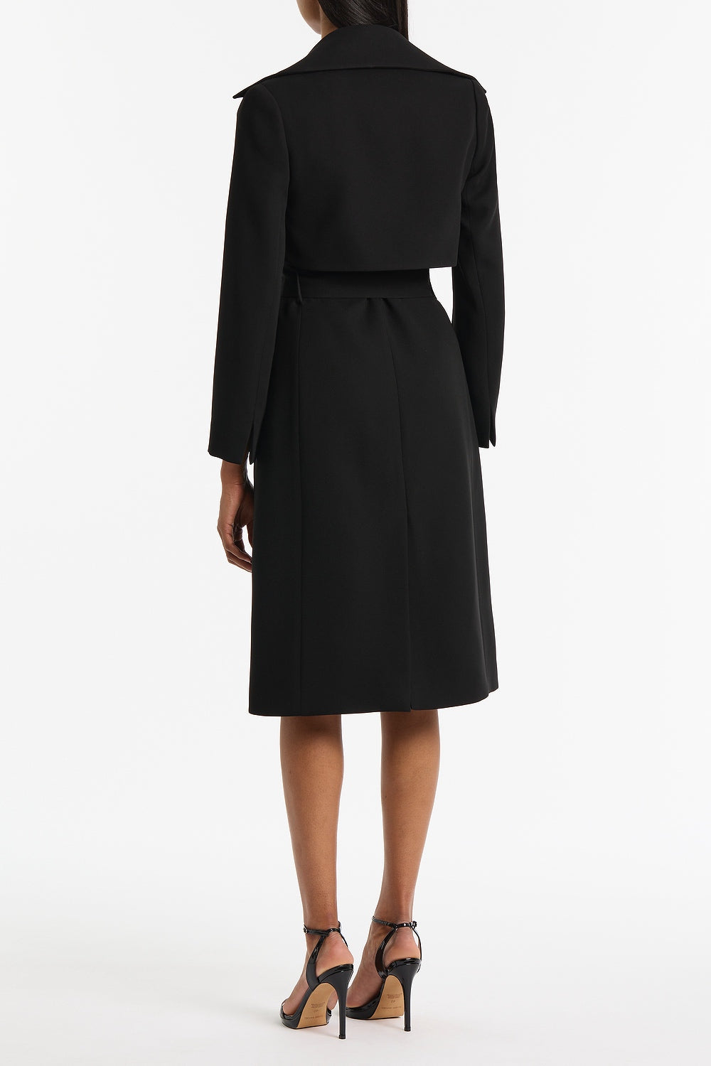 Carla Zampatti Crepe Double-Breasted Trench Coat (Black)