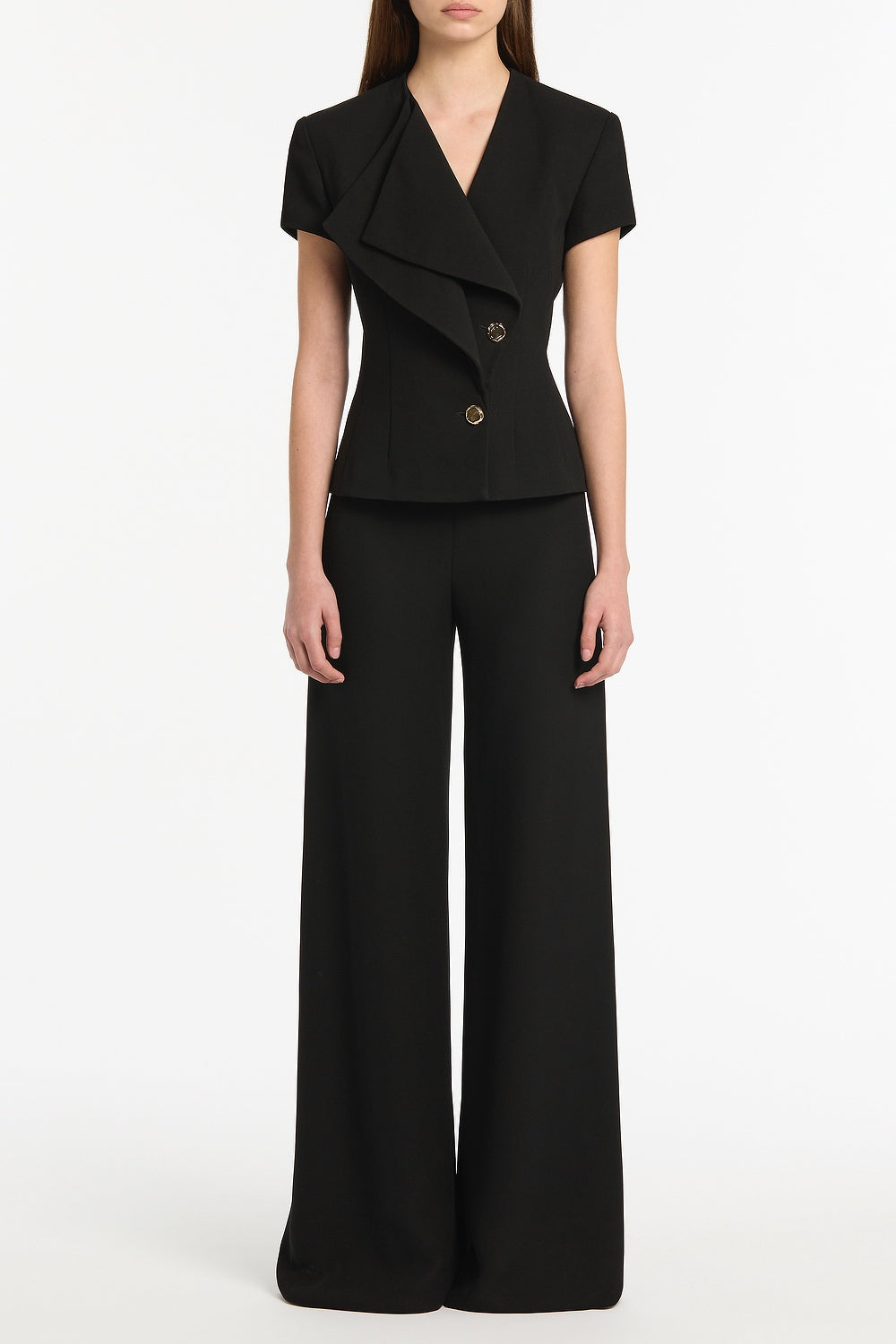 Image of Coats & Jackets. Product name - Black Crepe Double-Breasted Vest in Black colour by brand - Carla Zampatti