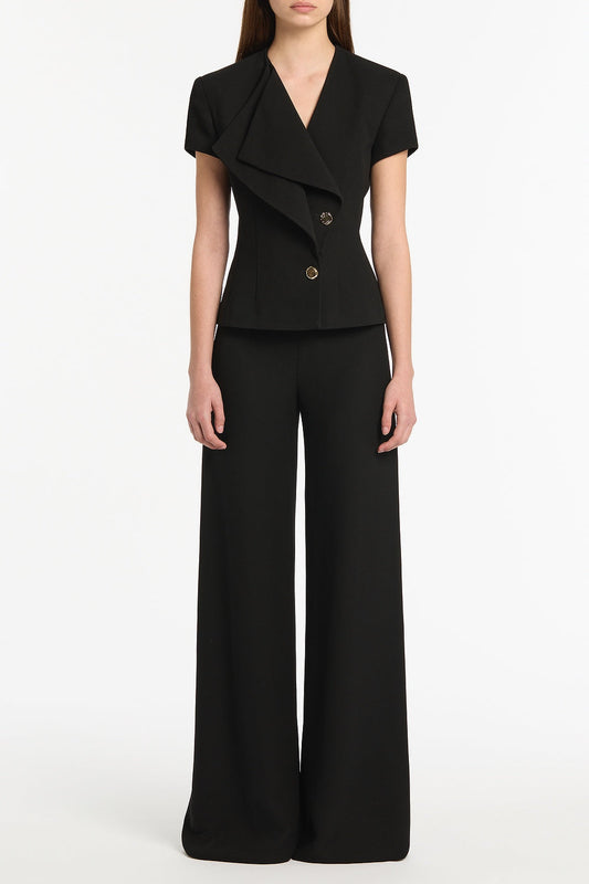Image of Coats & Jackets. Product name - Black Crepe Double-Breasted Vest in Black colour by brand - Carla Zampatti