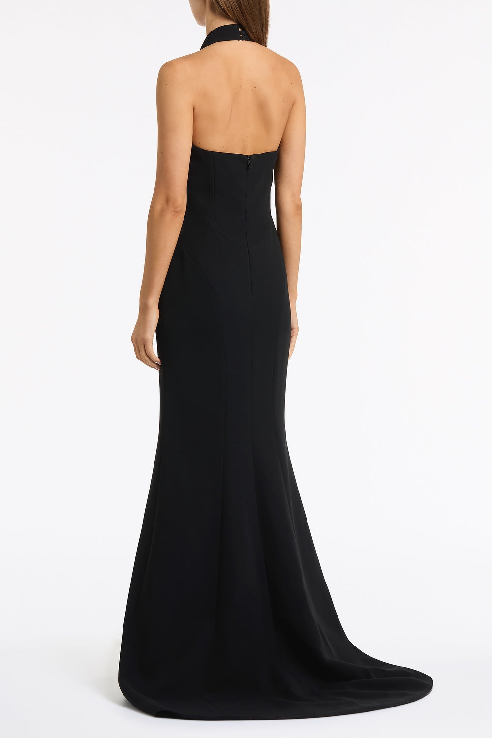 Carla Zampatti Crepe Embellished Halter Gown (Black)