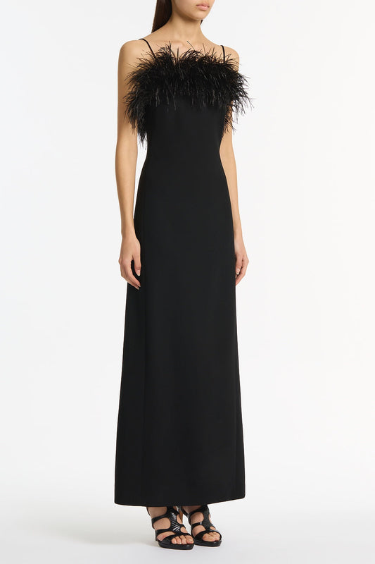 Carla Zampatti Crepe Feather Maxi Dress (Black)
