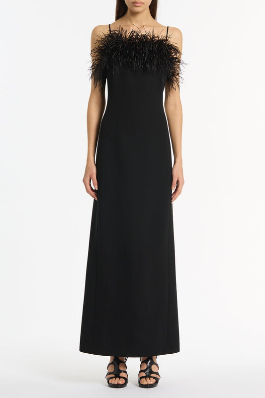 Image of Dresses. Product name - Black Crepe Feather Maxi Dress in Black colour by brand - Carla Zampatti