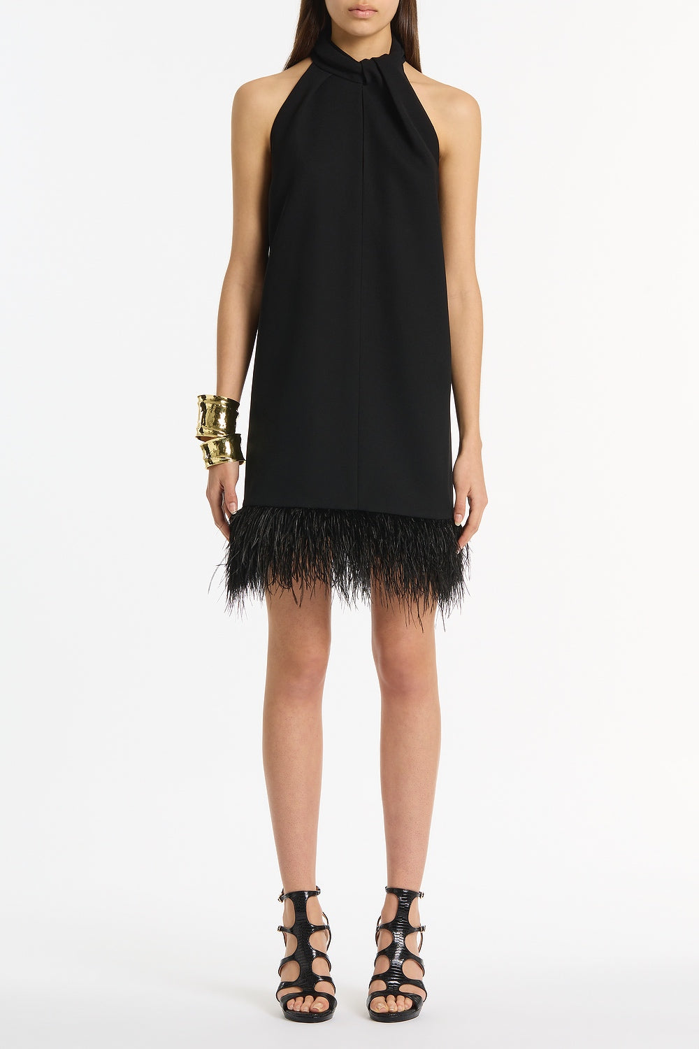 Image of Dresses. Product name - Black Crepe Feather Mini Dress in Black colour by brand - Carla Zampatti