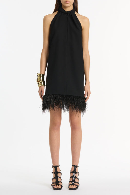 Image of Dresses. Product name - Black Crepe Feather Mini Dress in Black colour by brand - Carla Zampatti