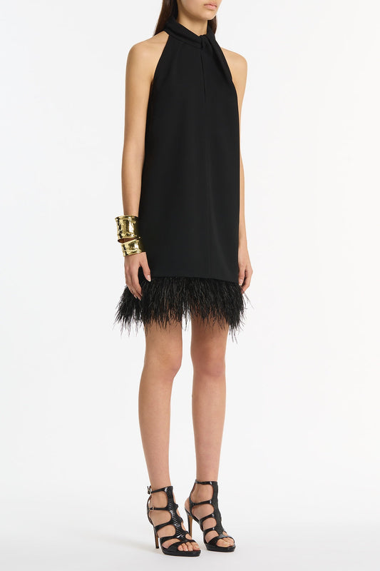 Carla Zampatti Crepe Feather Mini Dress (Black)