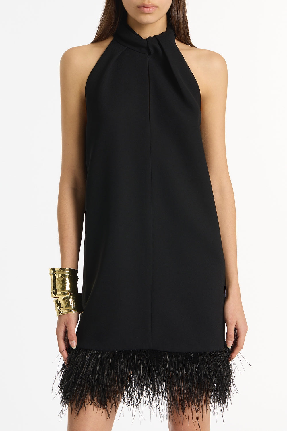 Carla Zampatti Crepe Feather Mini Dress (Black)