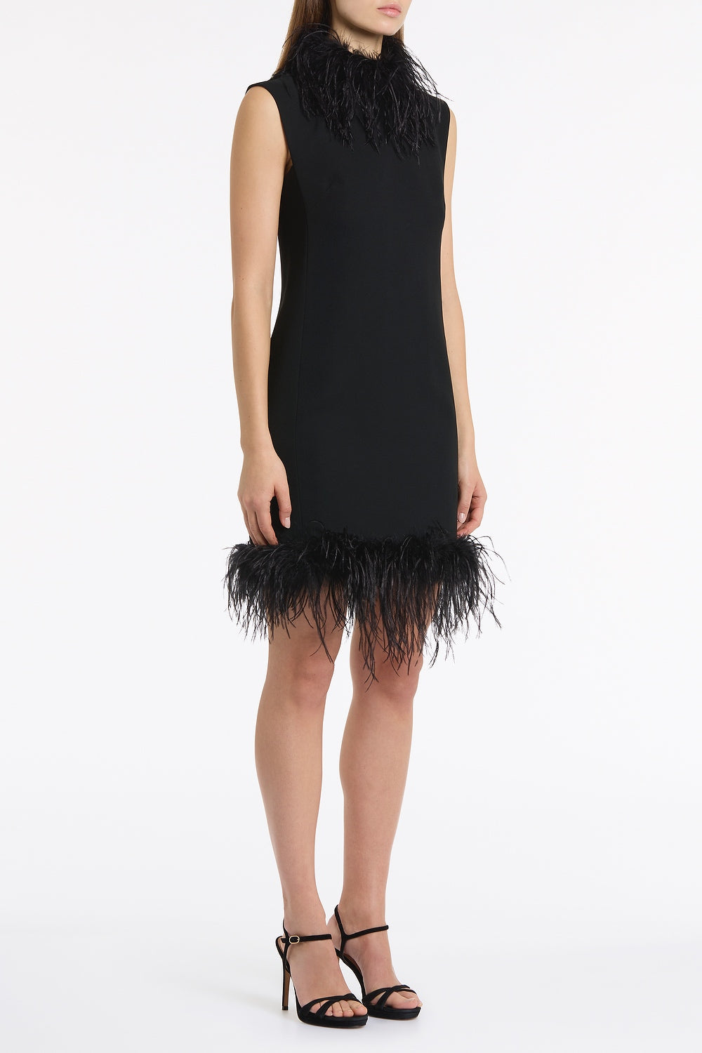 Carla Zampatti Crepe Feather Shift Dress (Black)