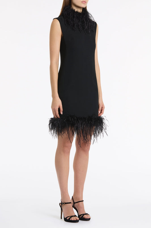 Carla Zampatti Crepe Feather Shift Dress (Black)