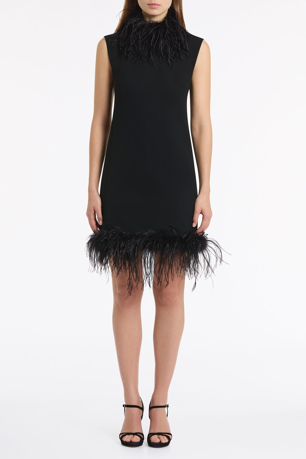 Image of Dresses. Product name - Black Crepe Feather Shift Dress in Black colour by brand - Carla Zampatti