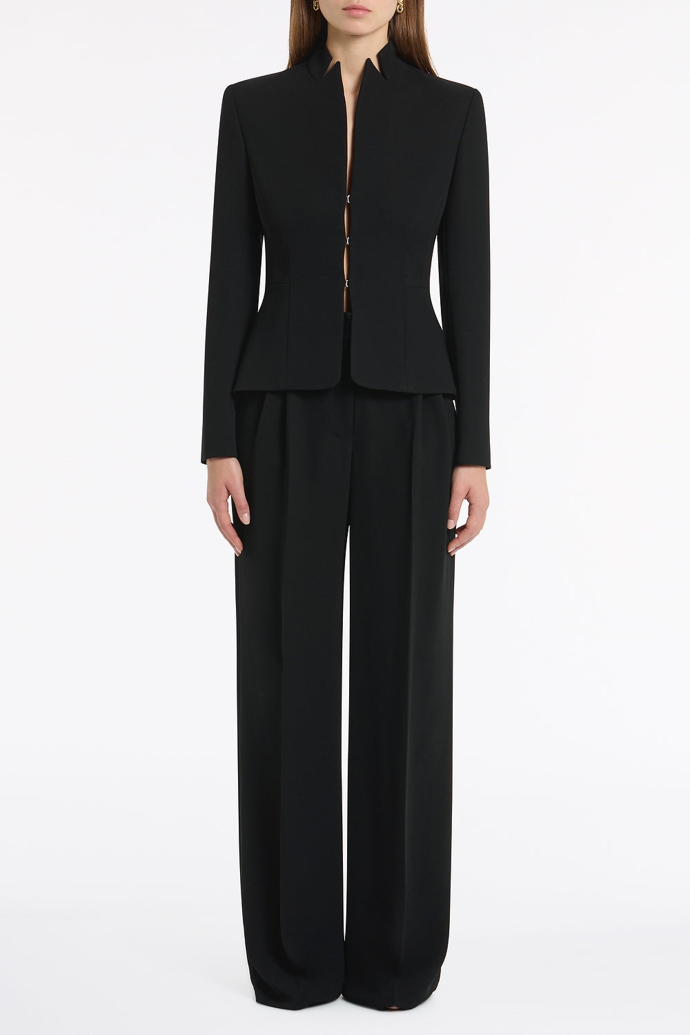Image of Coats & Jackets. Product name - Black Crepe Fitted Jacket in Black colour by brand - Carla Zampatti