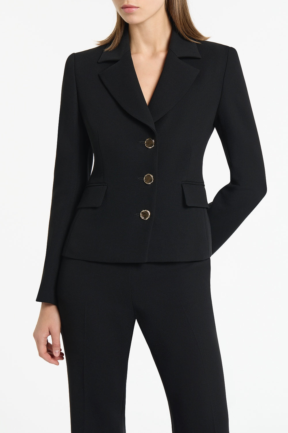 Carla Zampatti Crepe Fitted Waist Jacket (Black)