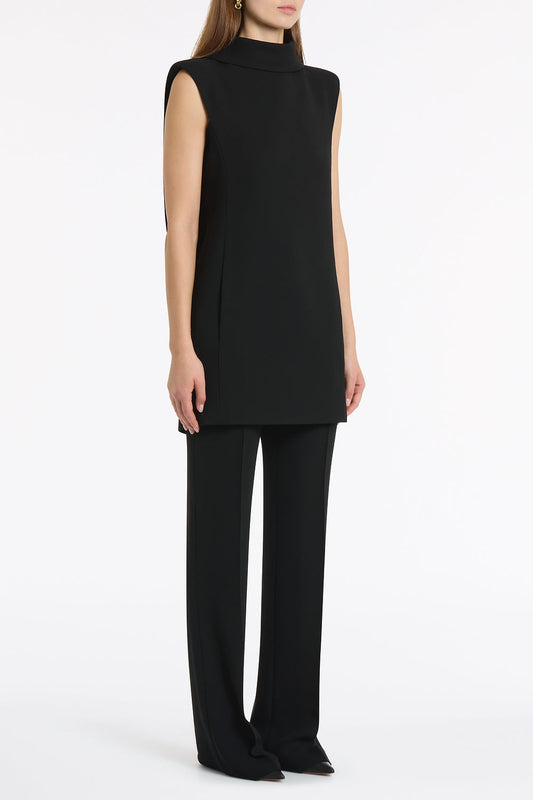 Carla Zampatti Crepe Folded Collar Tunic (Black)
