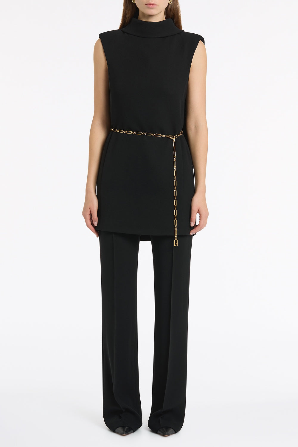 Carla Zampatti Crepe Folded Collar Tunic (Black)