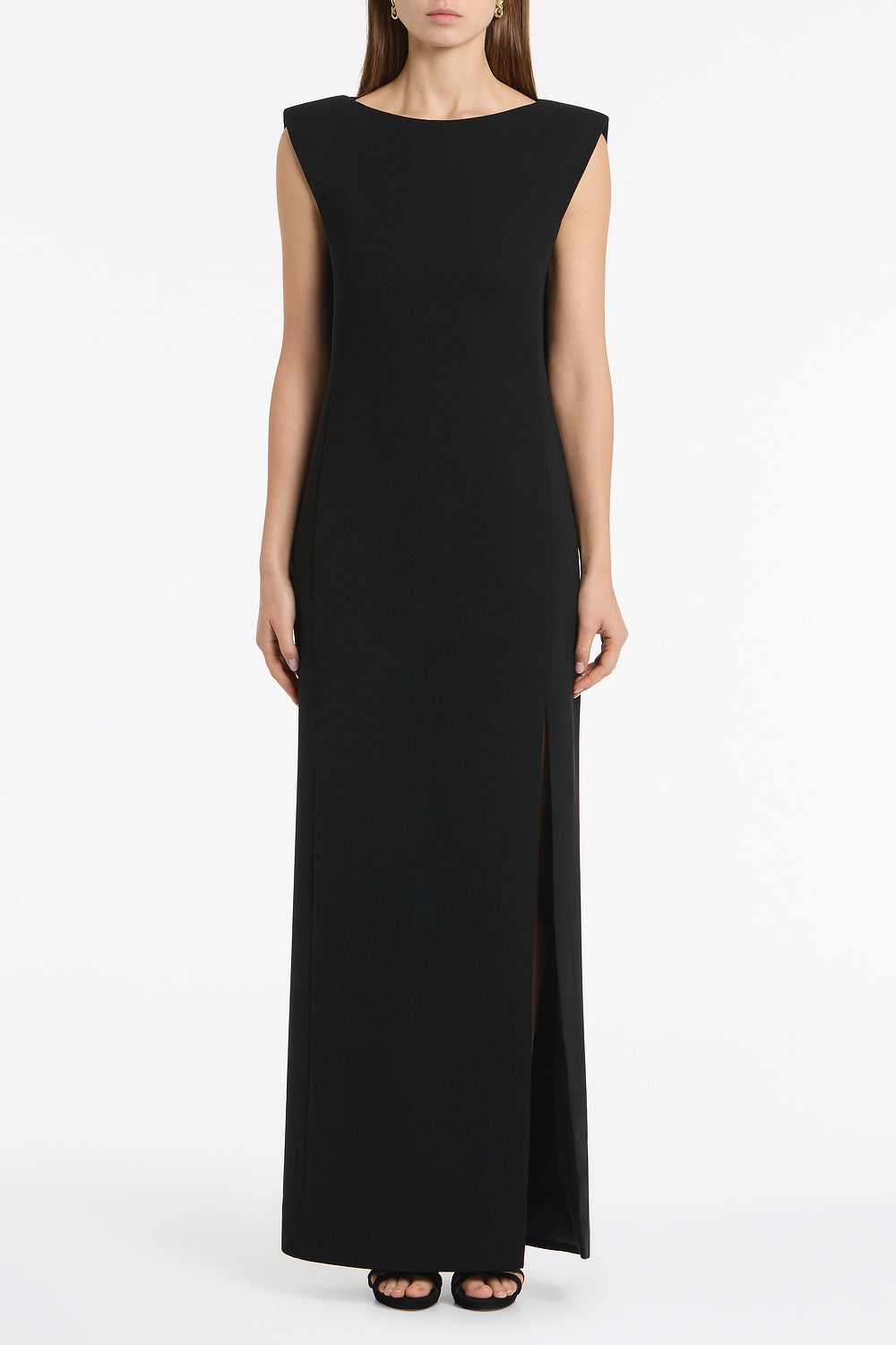 Image of Dresses. Product name - Black Crepe Front Split Gown in Black colour by brand - Carla Zampatti