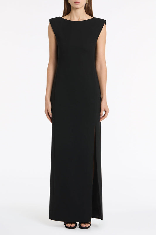 Image of Dresses. Product name - Black Crepe Front Split Gown in Black colour by brand - Carla Zampatti