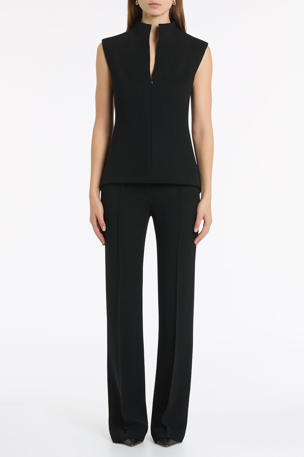 Carla Zampatti Crepe High Neck Fitted Bodice (Black)