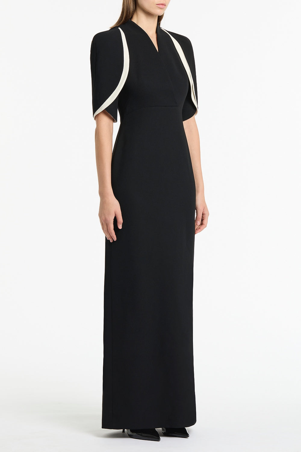 Carla Zampatti Crepe Layered Sleeve Gown (Black)