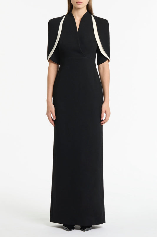 Image of Dresses. Product name - Black Crepe Layered Sleeve Gown in Black colour by brand - Carla Zampatti