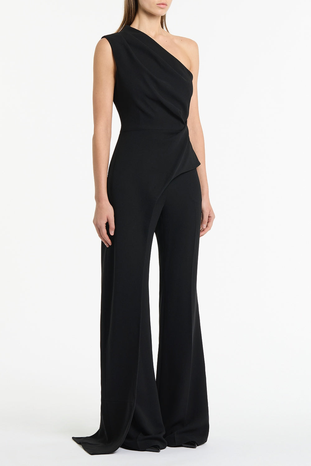 Carla Zampatti Crepe One Shoulder Longline Top (Black)