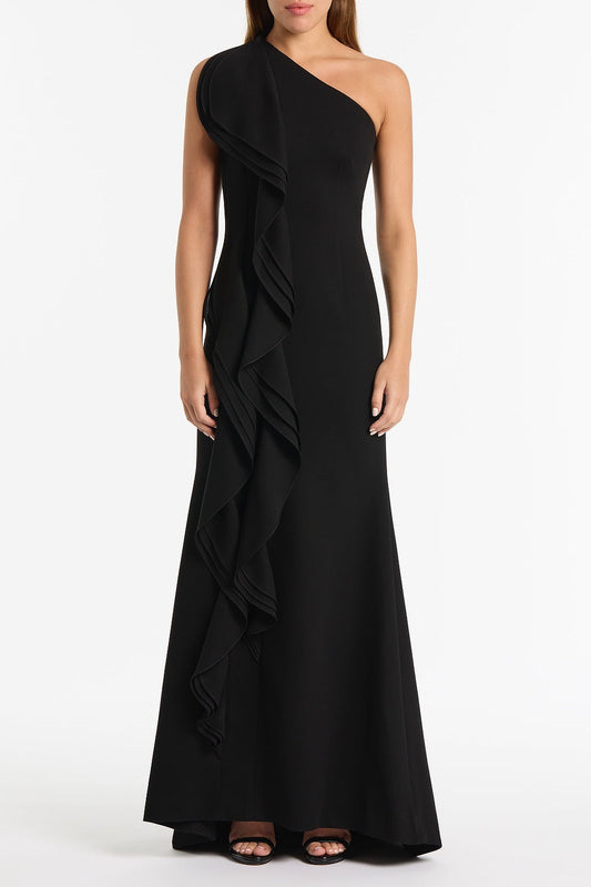 Image of Dresses. Product name - Black Crepe One Shoulder Petal Gown in Black colour by brand - Carla Zampatti
