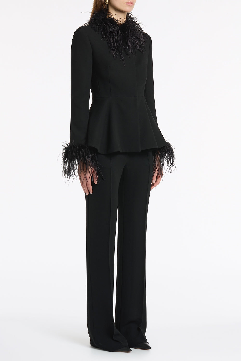 Carla Zampatti Crepe Peplum Feather Jacket (Black)