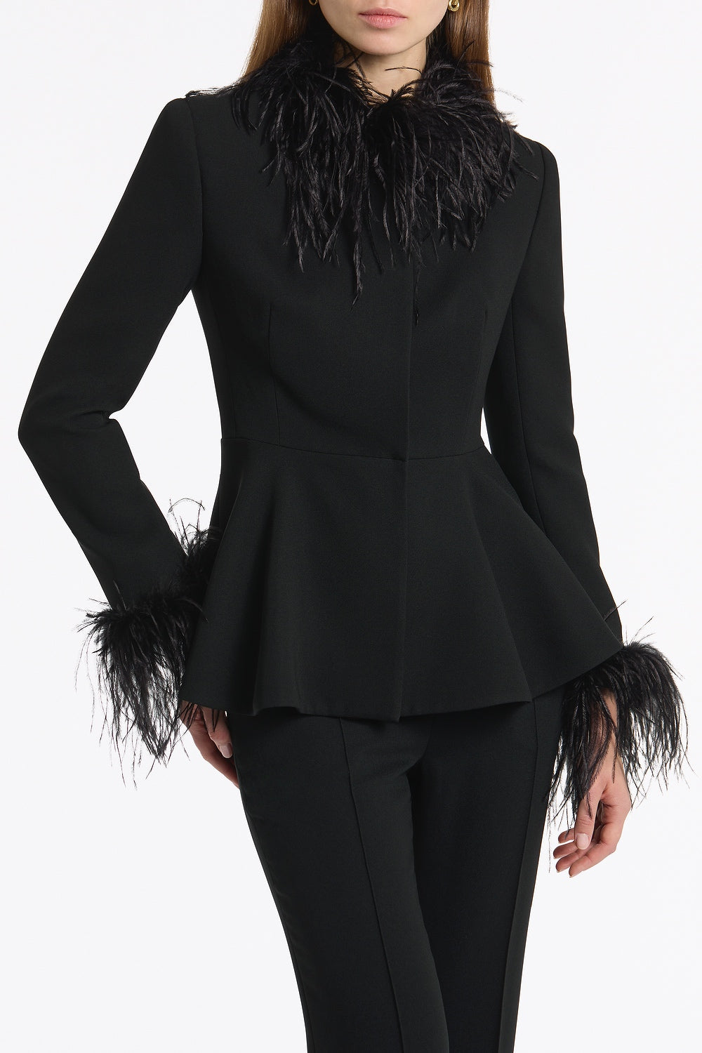 Carla Zampatti Crepe Peplum Feather Jacket (Black)