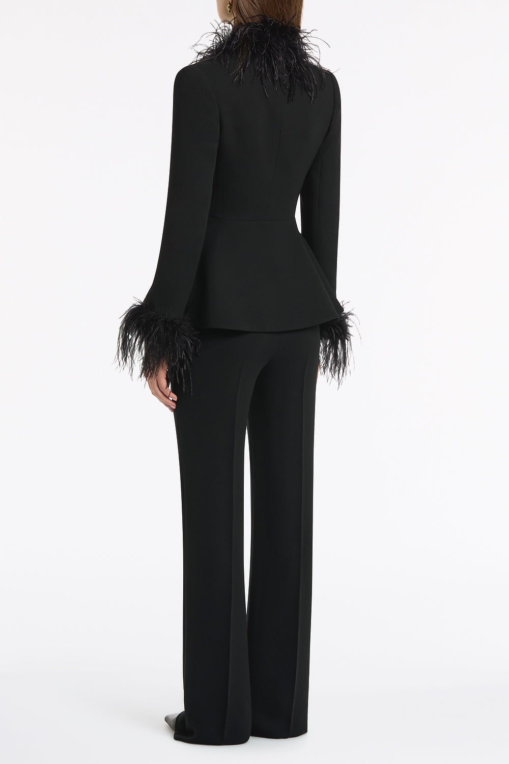 Carla Zampatti Crepe Peplum Feather Jacket (Black)