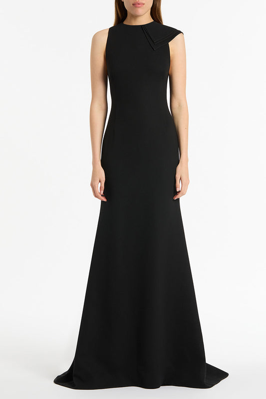 Image of Dresses. Product name - Black Crepe Petal Back Gown in Black colour by brand - Carla Zampatti