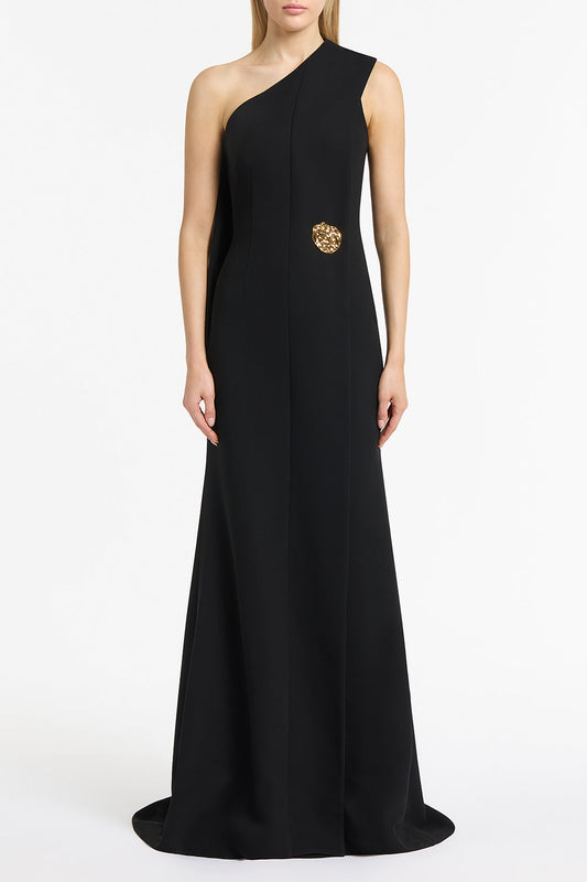 Image of Dresses. Product name - Black Crepe Piegato Gown in Black colour by brand - Carla Zampatti