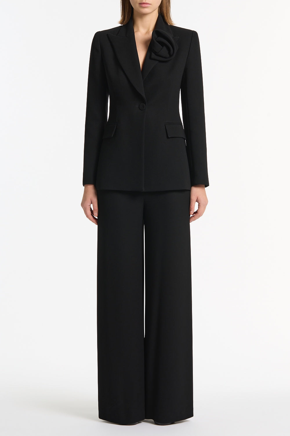 Image of Coats & Jackets. Product name - Black Crepe Rose Blazer in Black colour by brand - Carla Zampatti