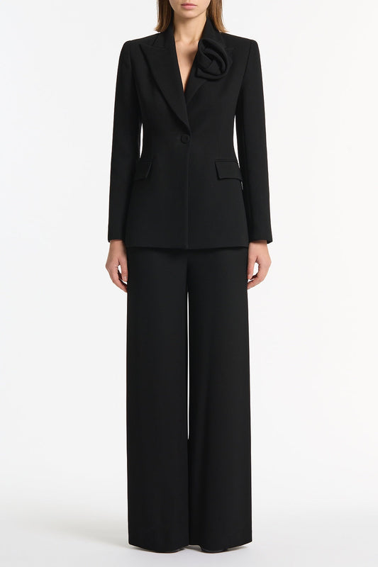 Image of Coats & Jackets. Product name - Black Crepe Rose Blazer in Black colour by brand - Carla Zampatti