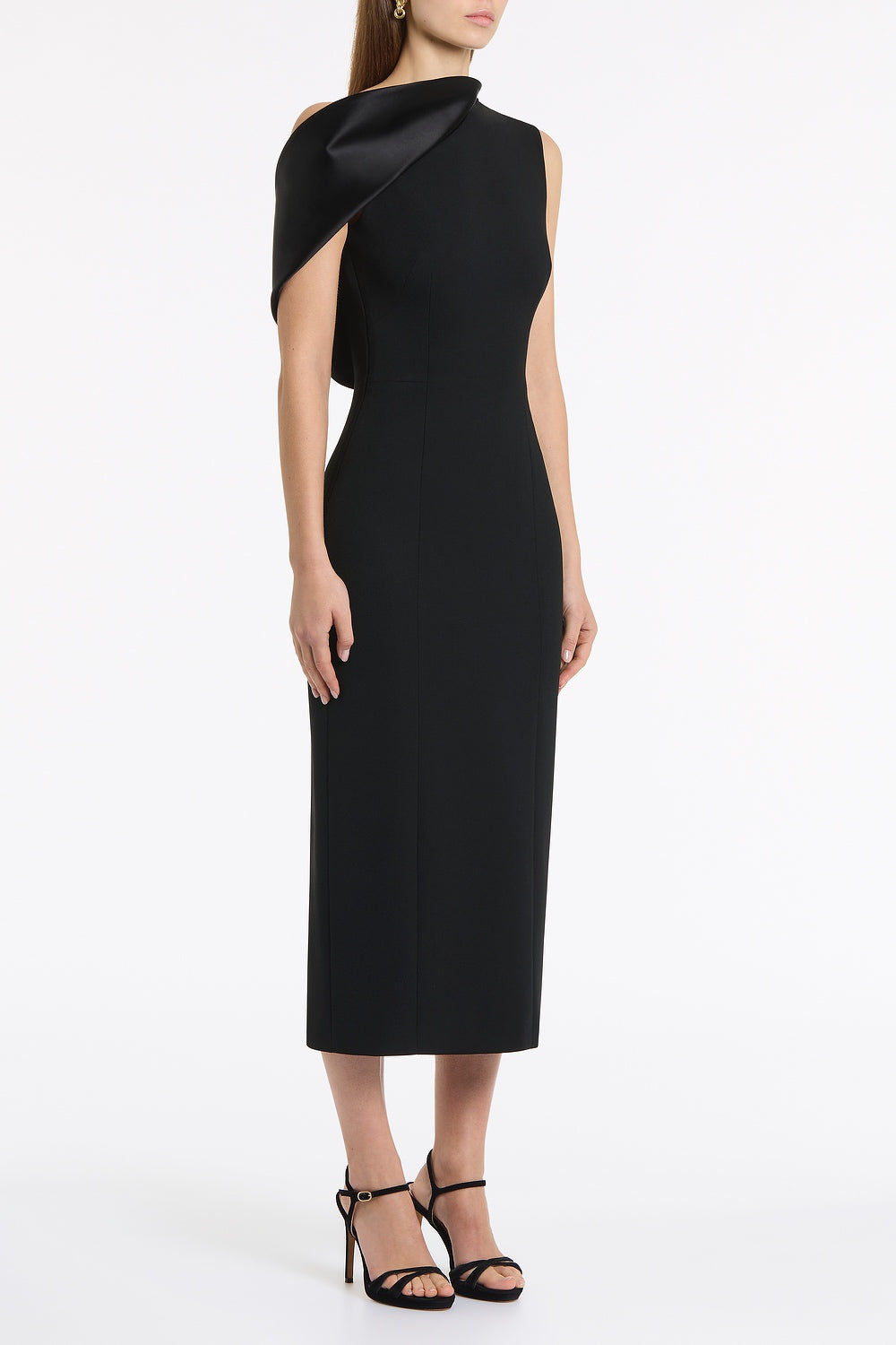 Carla Zampatti Crepe Sculpted One Shoulder Midi Dress (Black)