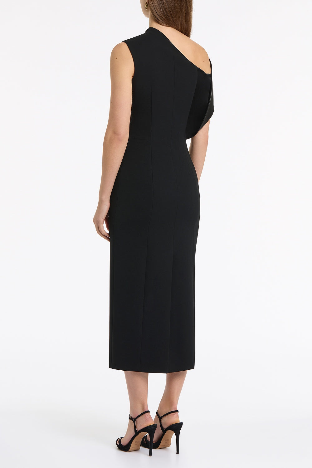 Carla Zampatti Crepe Sculpted One Shoulder Midi Dress (Black)